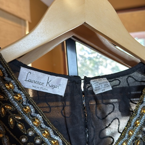 Laurence Kazar Black 100% Silk Blouse Silver Gold Sequin Beaded Size XS - Picture 6 of 9
